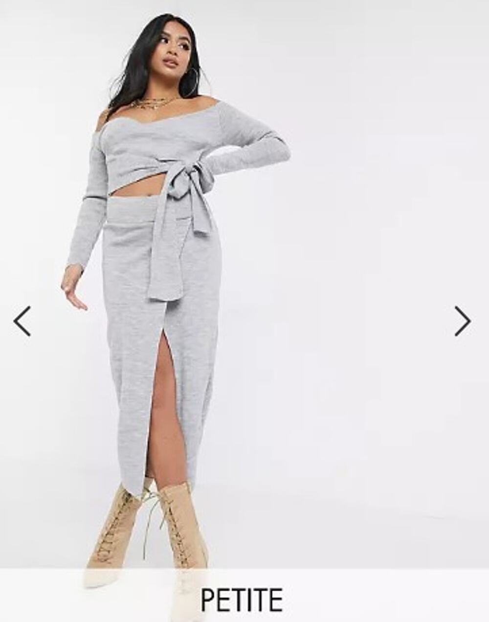 NWT Missguided Petite co-ord wrap knitted midi skirt in grey size 4